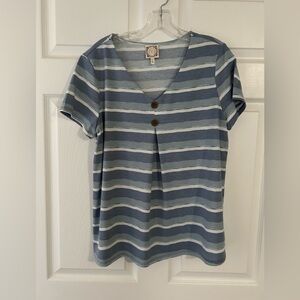 Truself Blue Striped V-Neck Top
